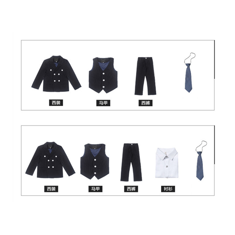 Boy Striped Suit Jacket Kids Formal Tuxedo Dress Double breasted Clothes Sets Child Wedding Morning Coat Blazer Pants Costumes
