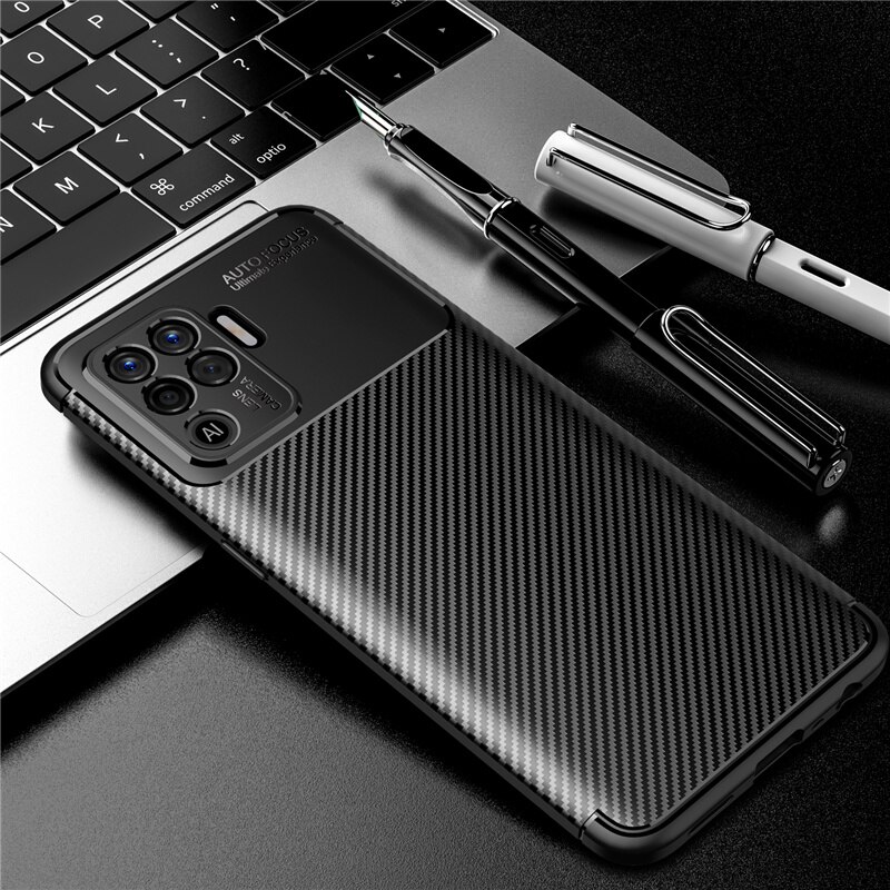 Carbon Fiber Back Cover Voor Oppo Orro Appo Opo Reno5 Licht Reno 5 Lite 5 Lite 6.43 ''Case siliconen Bumper Shockproof Coque: black