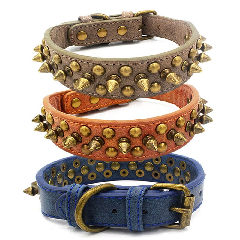 Franse Bulldog Pitbull Honden Kraag Retro Golden Rivet Bezaaid Lederen Huisdier Kraag Voor Kleine Medium Grote Honden Spiked Neck Strap