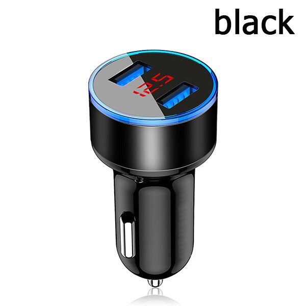 Car Chargers 2 Ports Fast Charging For Samsung Huawei iphone 7 8 Plus xiaomi 10 Universal Aluminum Dual USB Car-charger Adapter: Black
