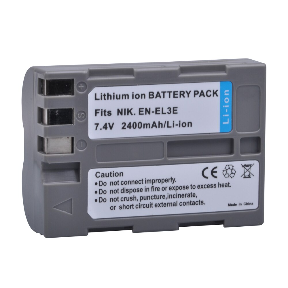 Batteries et chargeur pour Nikon, 2x2400mAh, pour modèles EL3e, EL3E, D30, D50, D70, D70S, D90, D80, D100, D200, D300, D300S: 1Battery