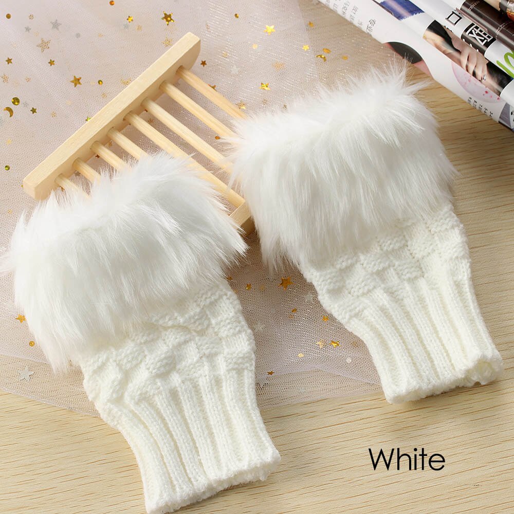 1 paar Wolle Mischung Faux Kaninchen Pelz Frauen Finger Handschuhe Gestrickte Häkeln Winter Dicke Handschuhe Warme Handschuhe Weibliche: Weiß