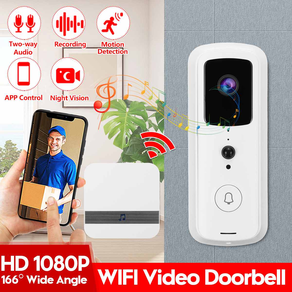 220V Smart Wifi Video Deurbel Camera Visuele Intercom Met Chime Nachtzicht Ip Deurbel Draadloze Home Security camera