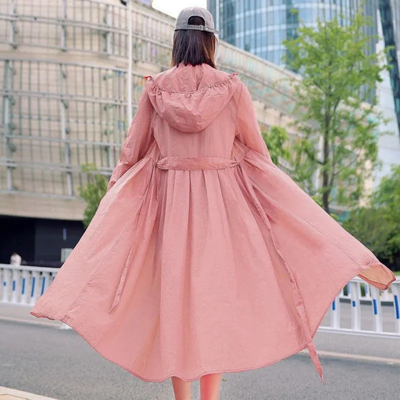 Verano 2025, nueva ropa de protección solar UV, abrigo, chaqueta larga de protección solar para mujer, prendas de vestir de coreana para mujer, abrigo de Joker con capucha