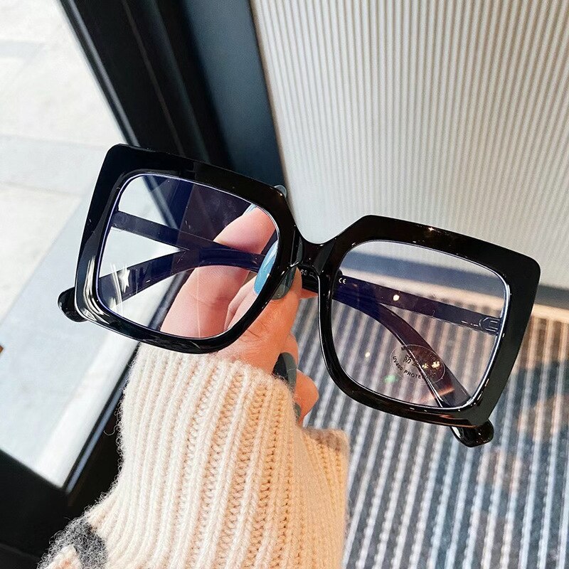 Klare firkantede briller kvinner overdimensjonerte gjennomsiktige optiske briller innfatning kvinnelig vintage anti blått lys brille: Svart