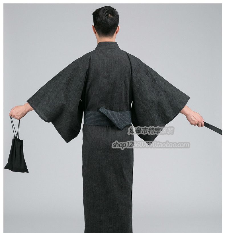 Kimono japonés tradicional de otoño con Obi y bolsa Albornoz de algodón 100% para hombre Kimono para hombre bata de dormir 101101