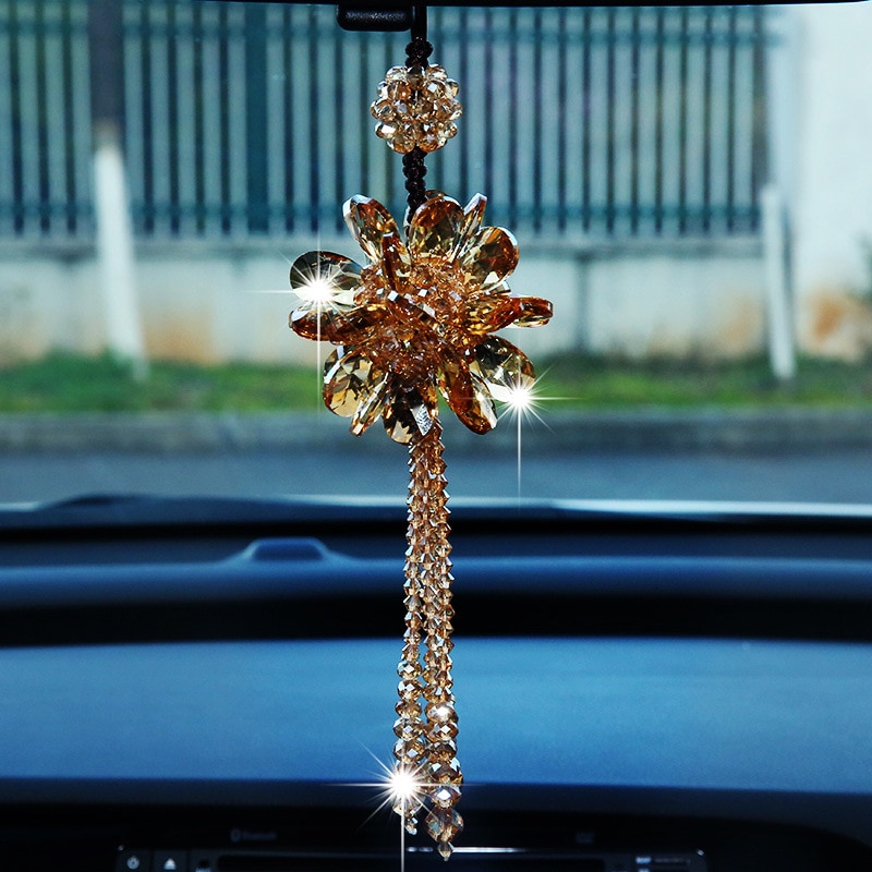 Pendentif de voiture Transparent cristal flocons de neige décoration Suspension ornements soleil receveur fleur suspendus garniture de noël: A Champagne Gold
