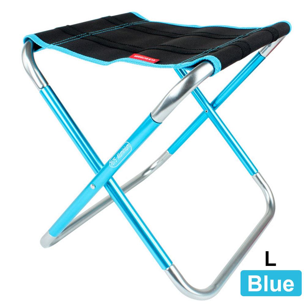 Folding Fishing Chair Lightweight Picnic Camping Chair Foldable Aluminium Cloth Outdoor Portable Outdoor Furniture Small Bench: L Blue