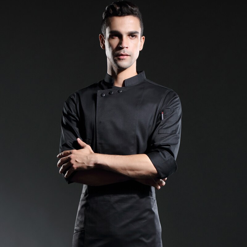autumn black sous chef coat long sleeves restaurant uniform hotel uniform black men
