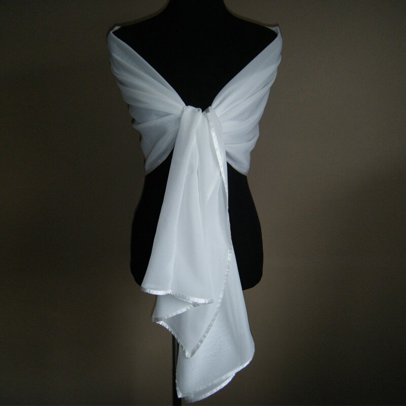 Châle à bords de ruban de mariage, veste de mariage en mousseline blanche/ivoire enveloppe de châle de mariée étole Bolero écharpe en Tippe
