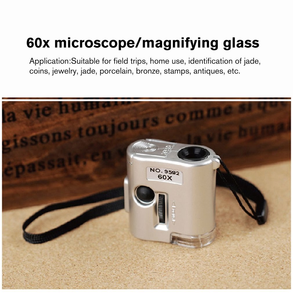 9592 60X Loupe Mini Microscope avec LED bijoux antiquités Identification Loupe verre Loupe LED lumière UV