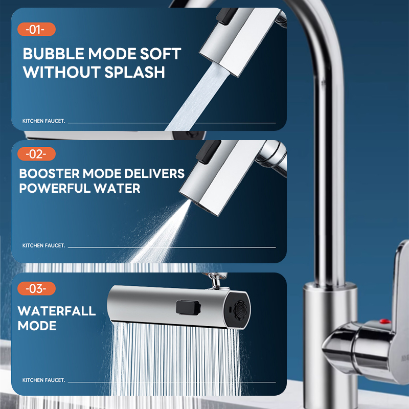 Grifo de cocina de cascada, aireador, mezclador, extensor, adaptador, accesorio, boquilla de agua, fregadero de cocina ajustable para el hogar