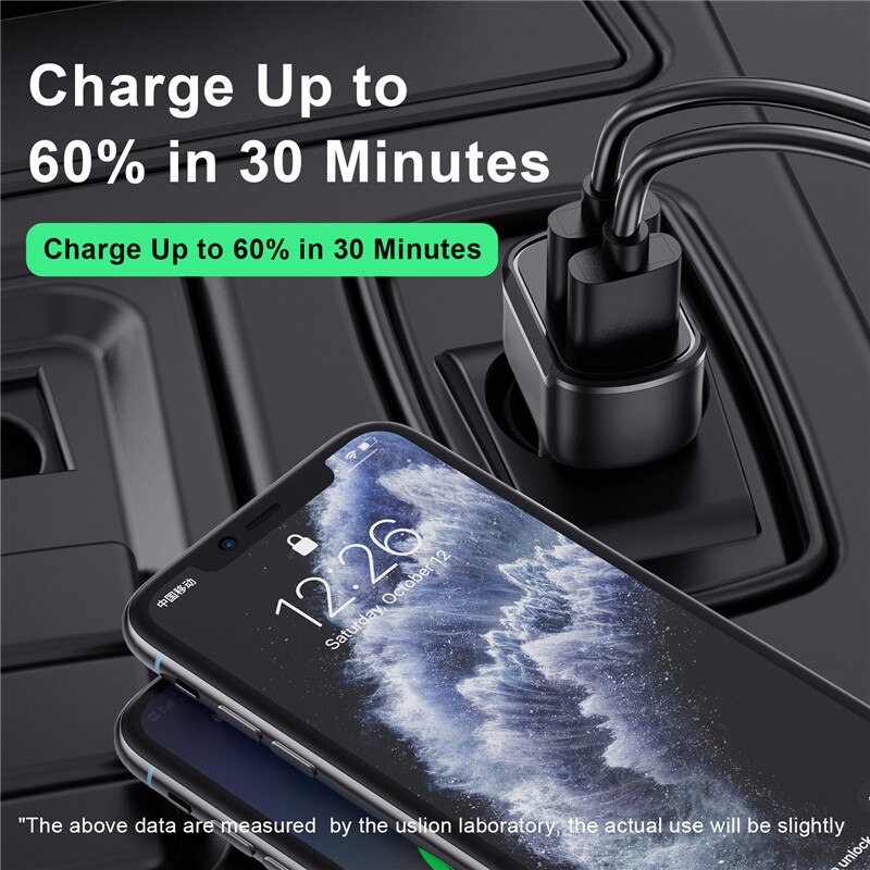 USLION 3 USB PD Car Charger For Phone Mobile Phone Charger For iPhone Xiaomi Fast USB Portable Charger Car Mobile Phone Adapter