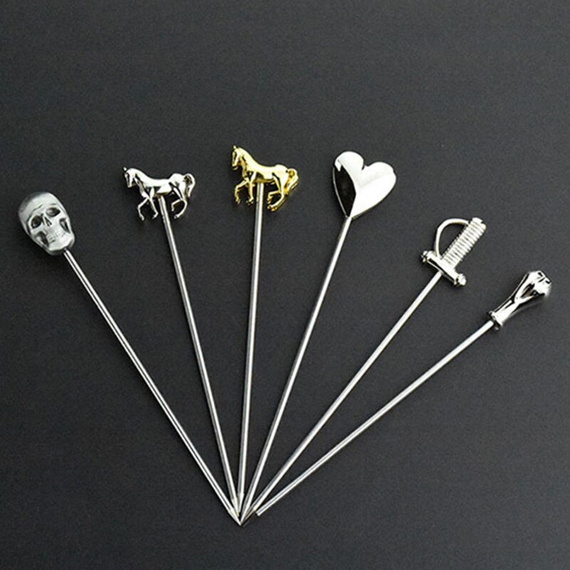 QuickDone 1PC Stainless Steel Cocktail Fork Sign Cocktail Needle Bar Party Props Skull Pattern Bar Accessories AKC5123