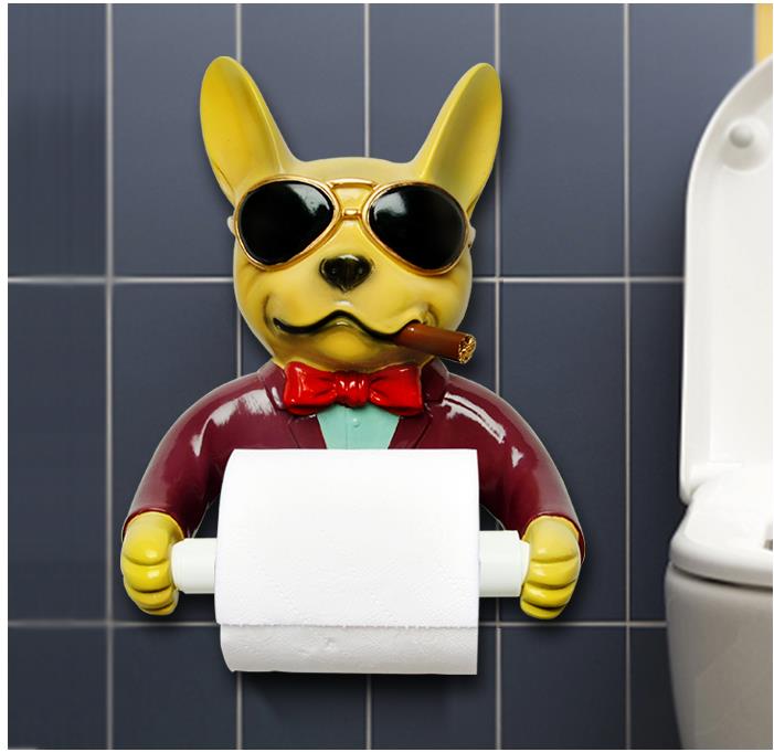 Soporte de papel higiénico para perro gris, bandeja de resina higiénica para el baño, caja de pañuelos de mano con perforaciones libres, soporte para toallas de papel para el hogar, carrete, carrete: 4