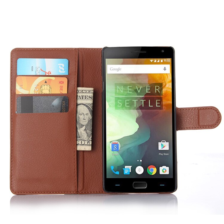 Voor Oneplus Twee 2 Portemonnee Kaart Stent Gevallen Lichee Patroon Flip Leather Case Bescherm Cover Black Case Voor Oneplus2