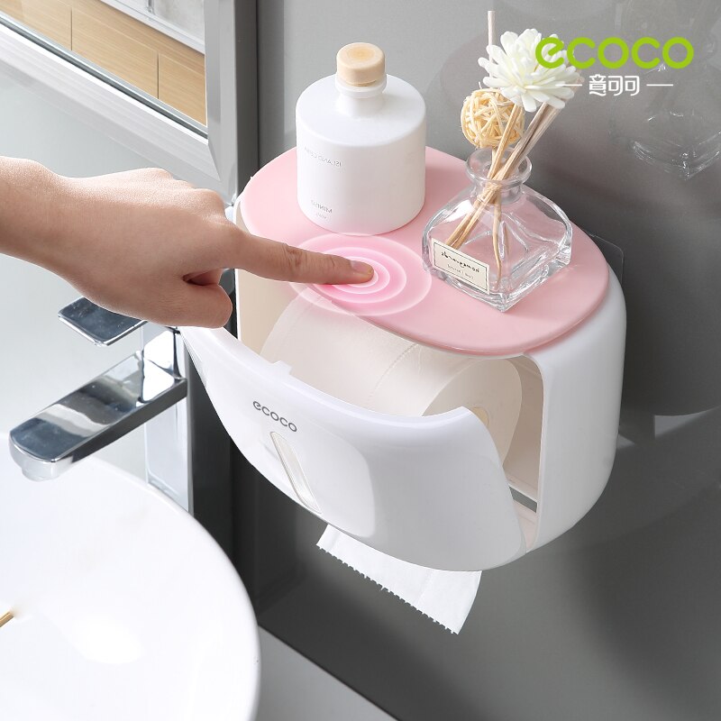 ECOCO Wall Mounted Waterproof Toilet Paper Holder Shelf Multifunctional Storage Box for Toilet Paper Bathroom Toilet Accessories