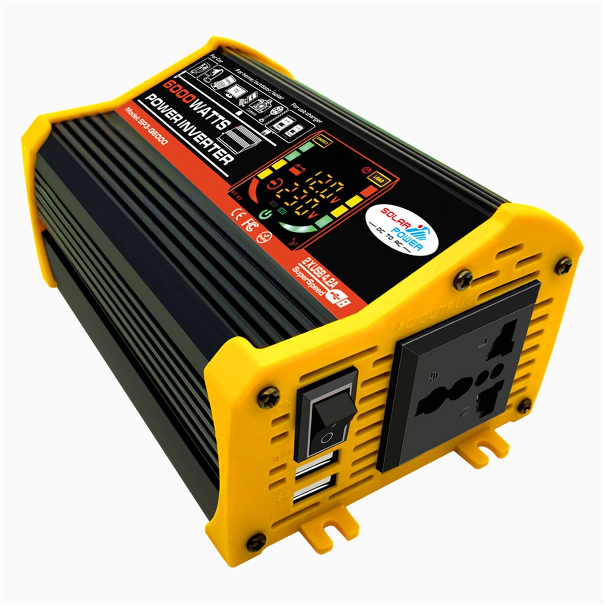 6000w strömriktare modifierad sinusvåg lcd-skärm  dc 12v till  ac 220v dubbla usb-biltransformatorer konvertera eu-uttag