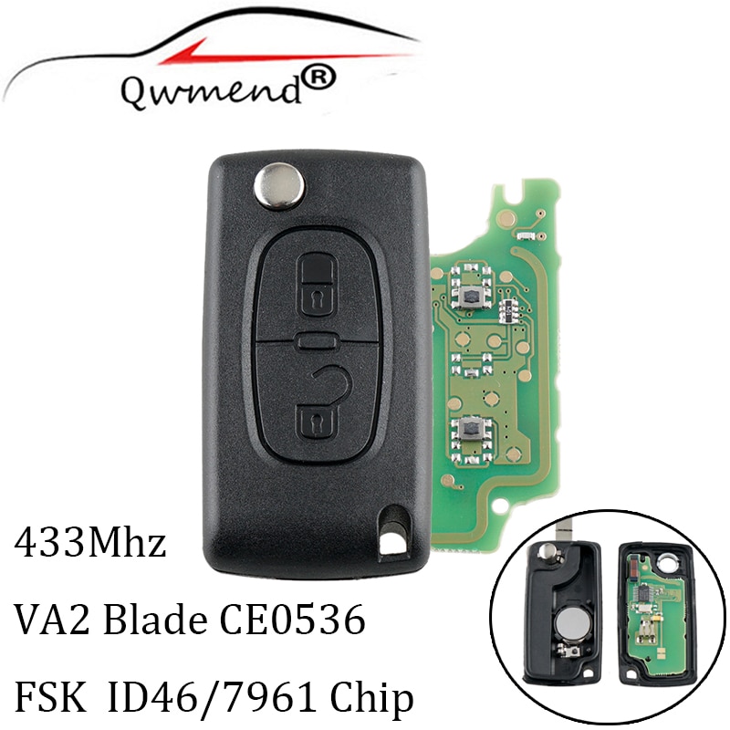 2Buttons VA2 Blade 433Mhz&PCF7961 chip Complete Remote Key For CITROEN C2 C3 C4 PICASSO 2005 CE0536 ASK signal