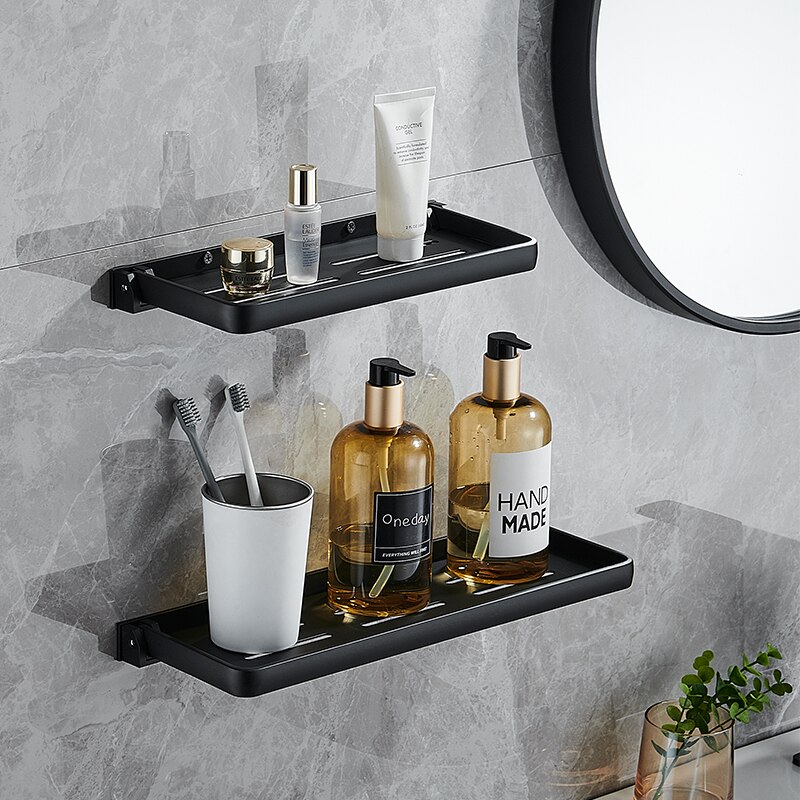 Bathroom shelf bathroom shower shelf aluminum bathroom corner movable shelf wall mounted black kitchen storage rack