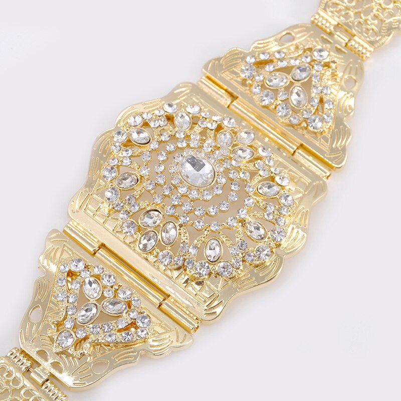 Traditionele marokkaanse kaftan tailleketting chic voor damesbruiloft vergulde ronde kristallen holle bloem metalen riem