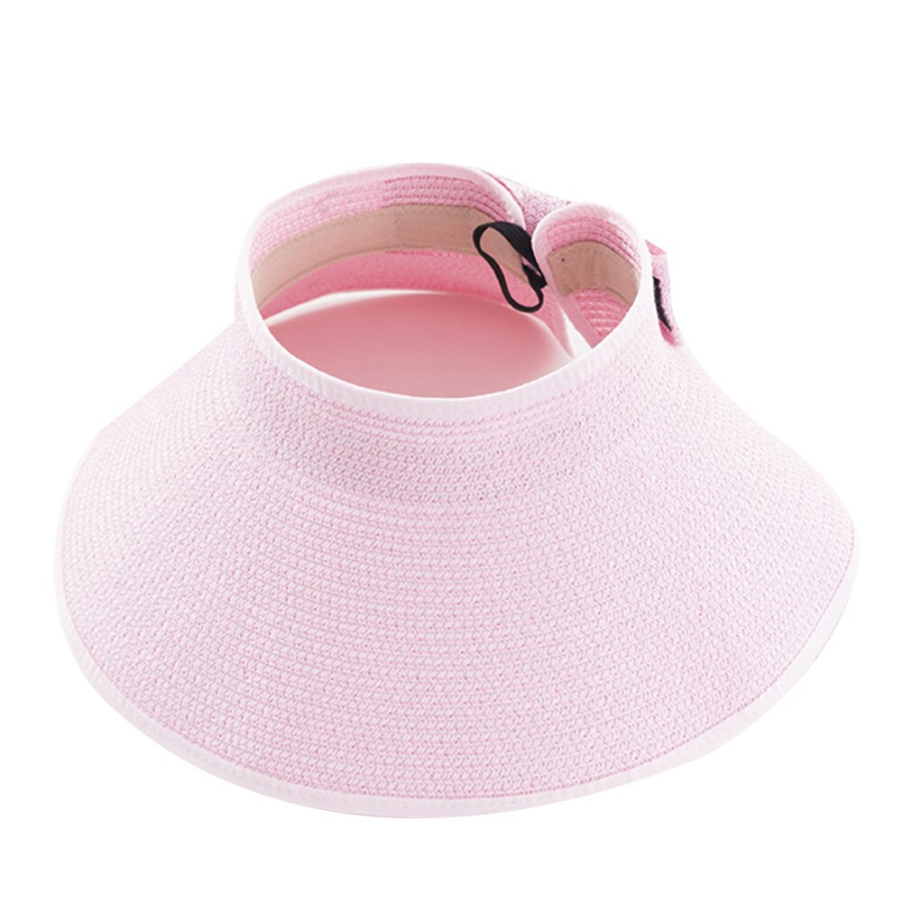 Las mujeres verano plegable de paja visera de sol con Linda pajarita playa diario gorro de vacaciones YA88: Rosa