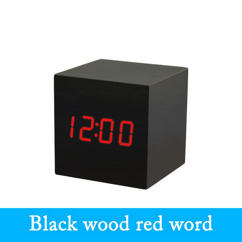 Digital Wecker Holz LED Alarm Zeit Anzeige Für Schlafzimmer Nacht Büro Kalender Temperatur LED-anzeige Holz Schreibtisch Uhr: A
