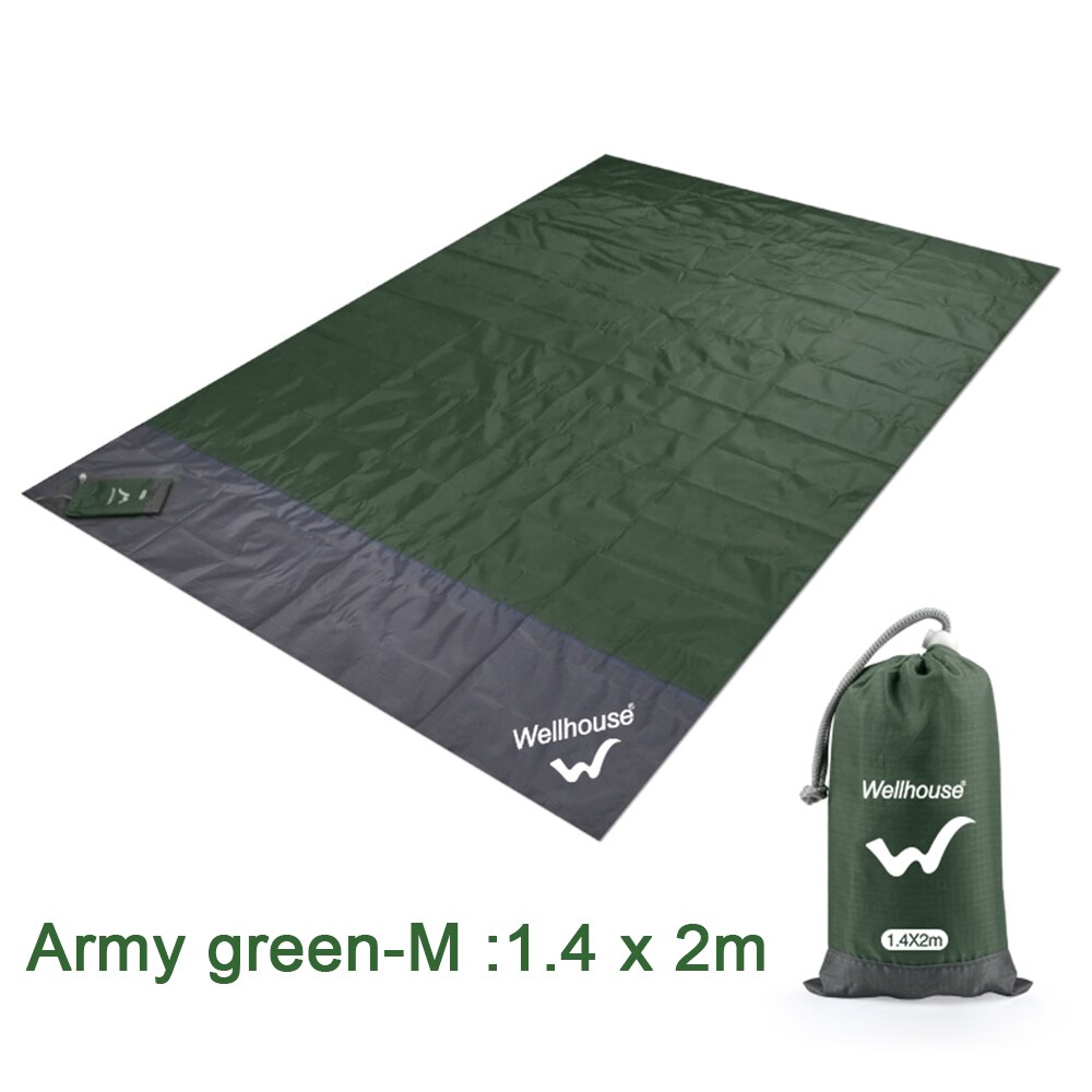 Strandtæppe bærbar udendørs campingmåtte vandtæt picnicmåtte jorden baby sovemadras foldbar fugtbeskyttet teltmåtte: Hæren grøn-m