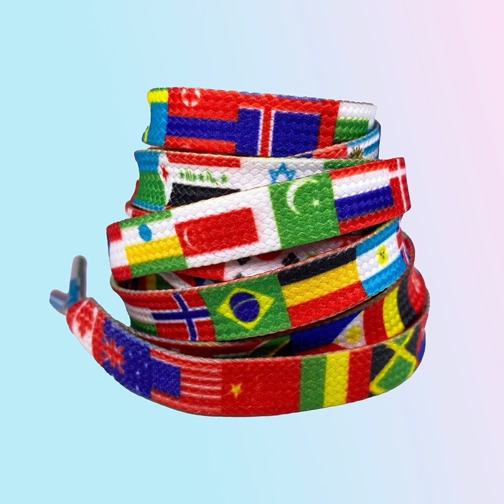 Bunte Schnürsenkel 120CM Breite Spitze Regenbogen Gradienten Druck Flache Leinwand Schuh Spitze Schuhe lässig Chromatische Farbe Schnürsenkel Für Turnschuhe: National Flagge