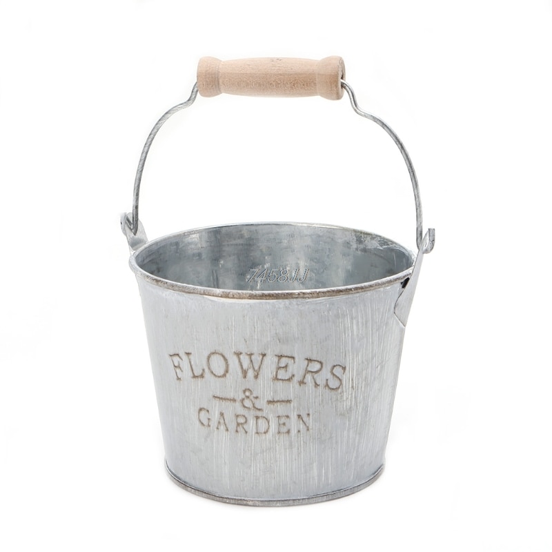 Vintage galvaniserad metall järn blomma trädgård shabby vas kruka fat planter dekor skrivbordet blommor vas för heminredning