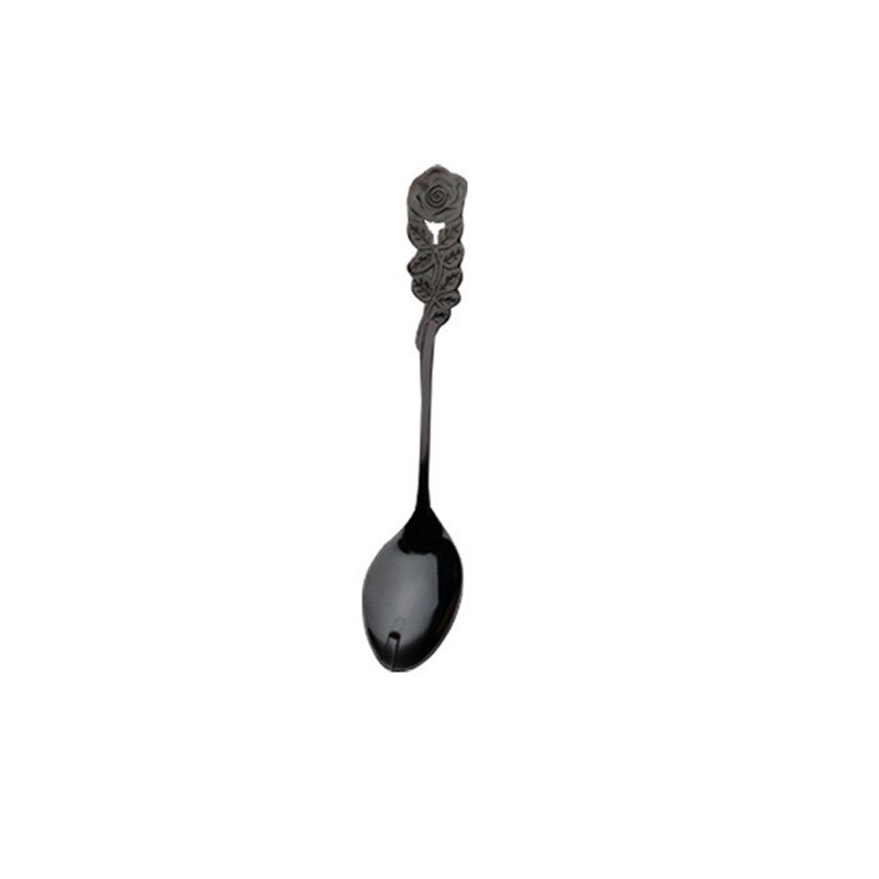 Colorful Handle Spoons Drink Soup Drinking Tools Flatware Kitchen Gadget coffee scoops multi color: black