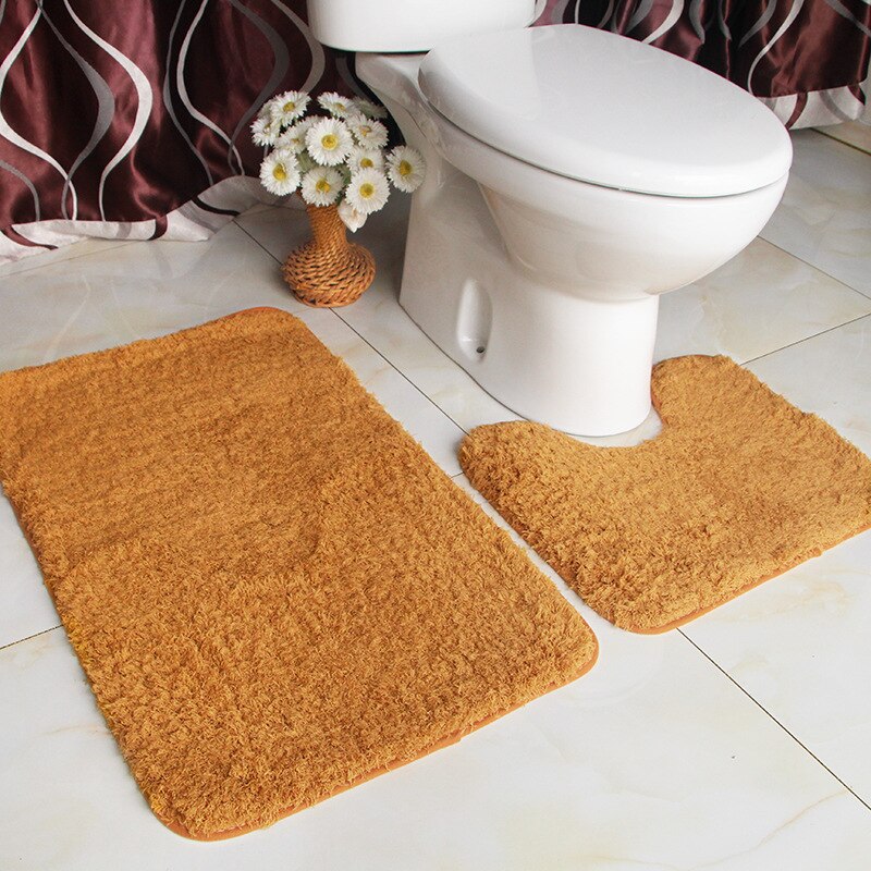 2pcs/Set Lamb Wool Mat Home Bathroom Water Absorption Non-Slip Toilet Floor Mat Plush Rugs Solid Color U-Shaped+Rectangle Carpet