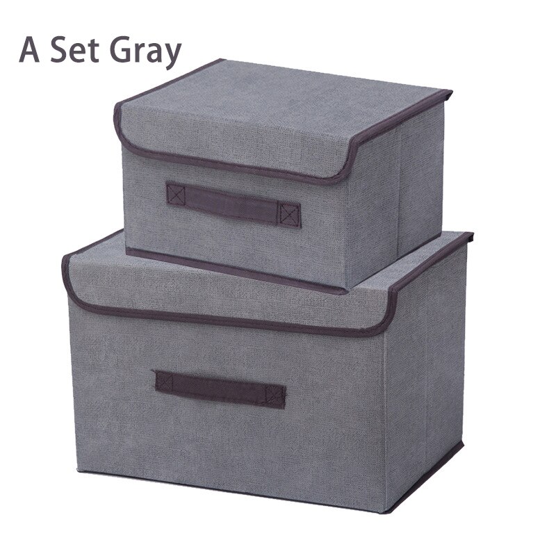 Non Woven Fabric Storage Box with Lids Household Toy Snacks Sundries Organizer Storage Boxes Basket Cloth Storage Organizer Box: A Set Gray