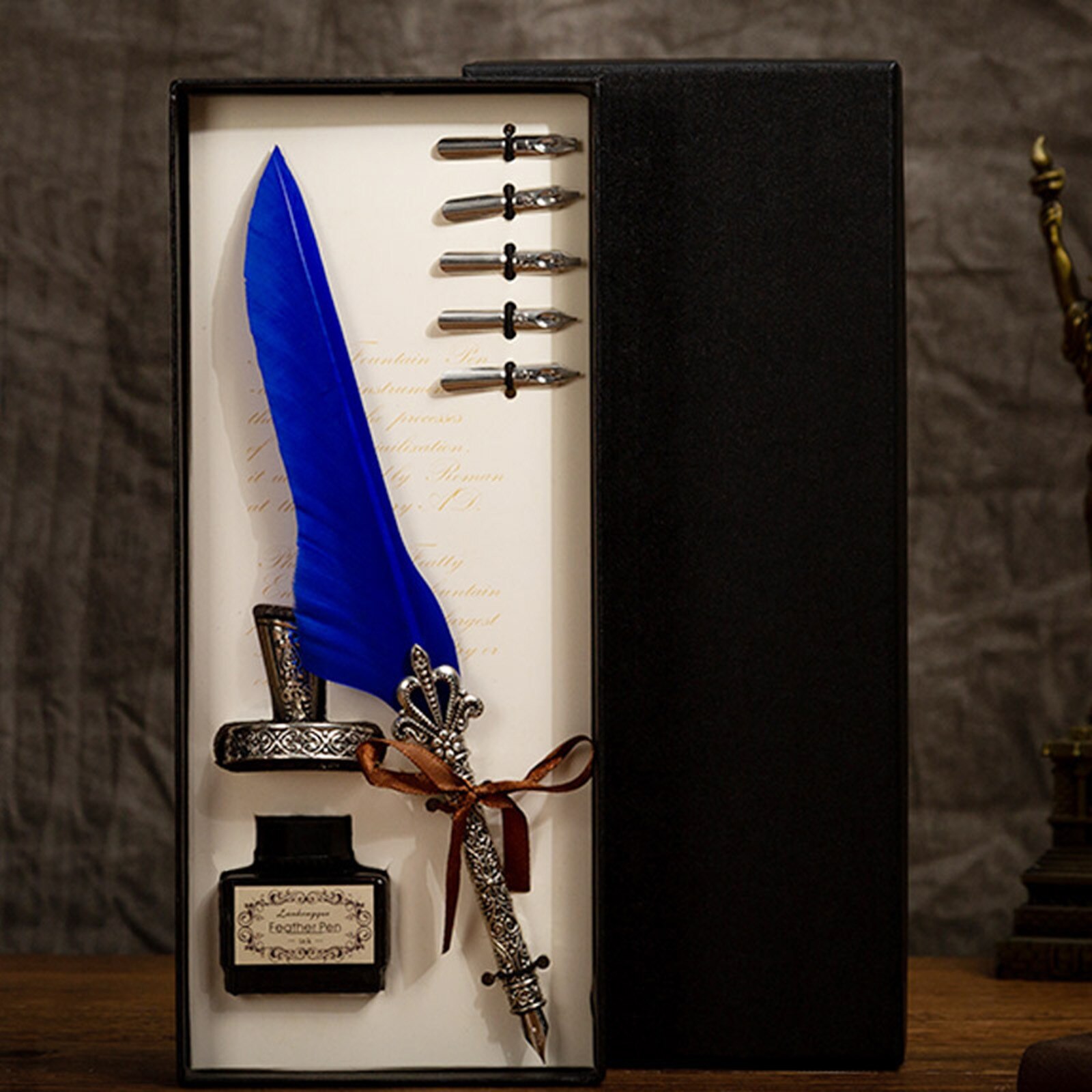 Retro Vintage Calligraphy Feather Dip Pen Writing Ink Set Stationery Quill Fountain Pens Vintage Pen #N4