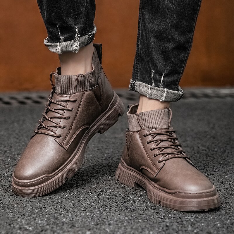 Menn støvler skinn fritidssko høst vintage stil sklisikre ankelstøvletter menn sokker sko arbeid gå støvler menn botas hombre