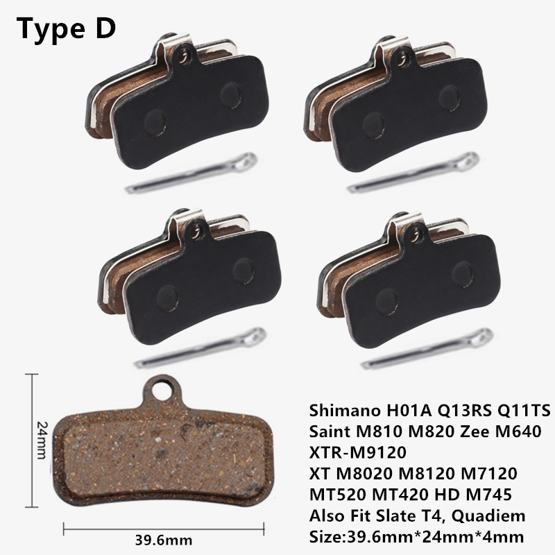4 par halvmetalliske skivebremseklosser til sykkel, terrengsykkel, til shimano  b01s g01s a01s xtr xt slx deore sram guide nivå hdr rød etap magura: Grønn
