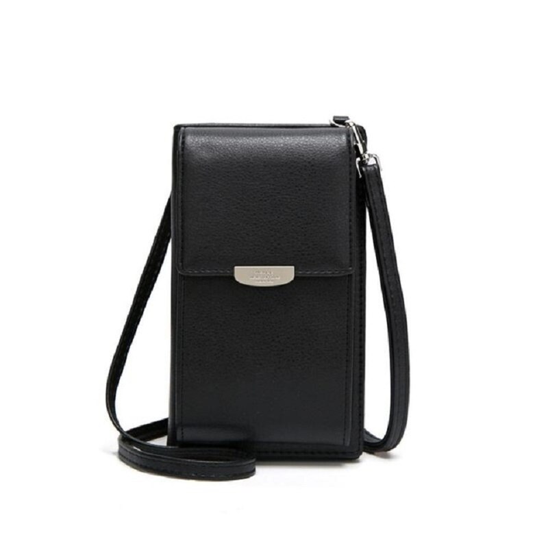 Último dia 70% de desconto! Tudo-em-um crossbody saco de telefone feminino ombro mensageiro bolsa multi-função bolsa carteira saco de cartão: BLACK