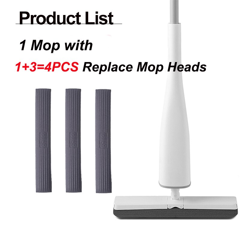 Eyliden Self-Wringen Mop Vlakmop Met Vervangen Pva Spons Mop Heads Gratis Hand Vloer Wassen Mop Voor Slaapkamer floor Cleaning Tool: 1 MOP 4 PCS