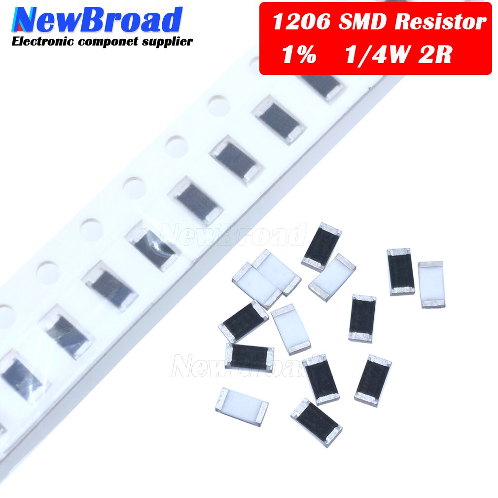 100 Uds. 1206 SMD resistencia 1% 2 ohm resistencia de chip 0,25 W 1/4W 2R