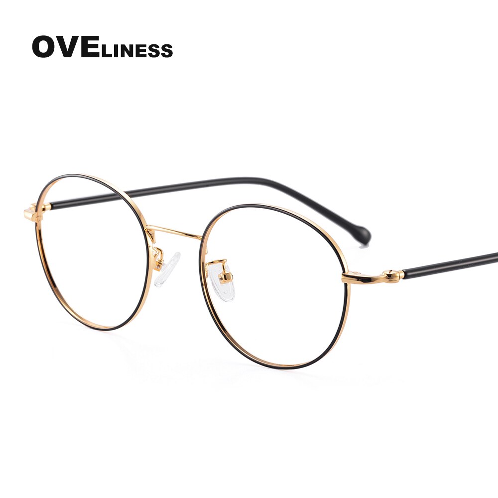 Retro Vrouwen Brillen Frames Ronde Brilmontuur Vrouwen Vintage Volledig Metalen Brillen Vrouwelijke Bijziendheid Bril: black gold