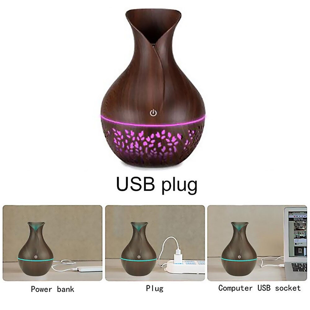 Öljykostutin 1pc led-aromaterapia-sumukoneella huoneen tuoksu sumutin usb sähköinen puunjyvä maljakko aromihajotin