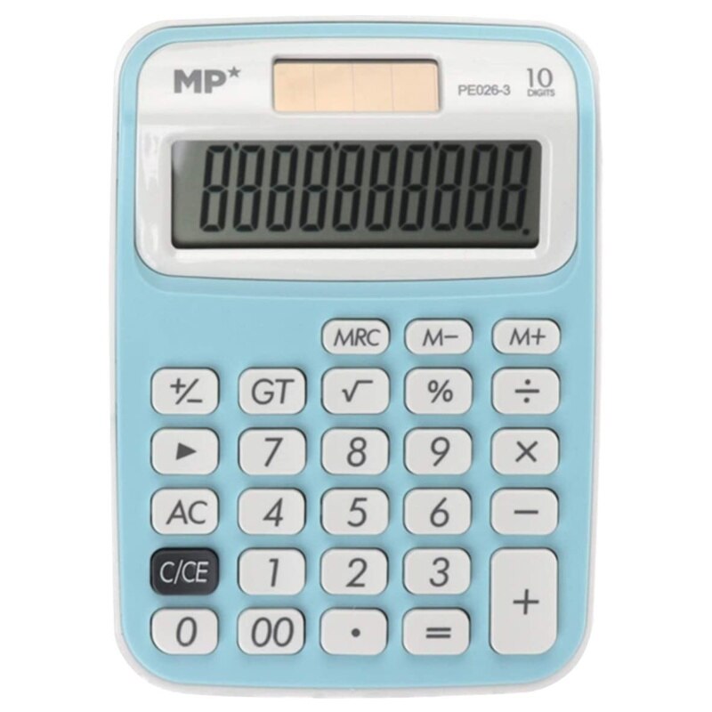 MP® Calculadora 10 Dígitos con Pantalla LCD 4 Colores Fuente Solar Portátil Oficina Escritorio Estudiantes Escuela Batería Suministros Material Escolar Trabajo Energía Matemáticas Herramienta Digital Papelería: Azul claro