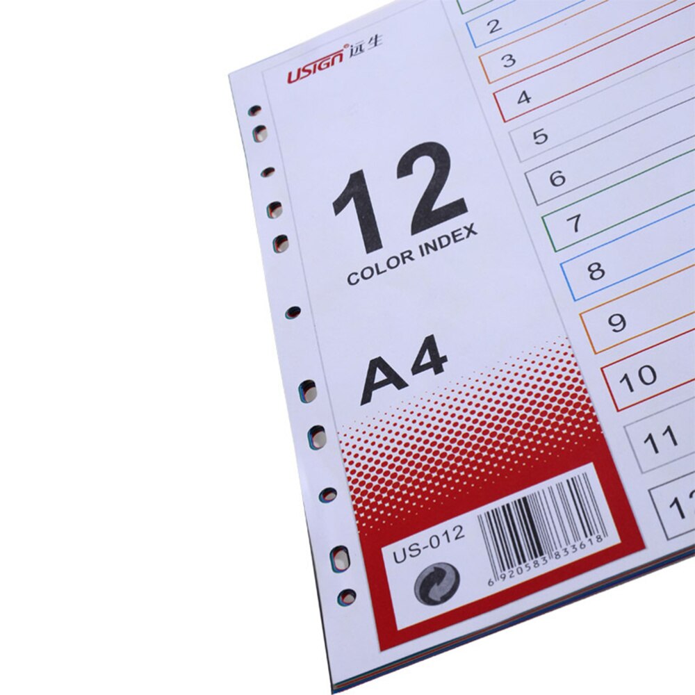 12Pcs Page Divider Colorful Classification Page Tab for Notebook Memo (A4)