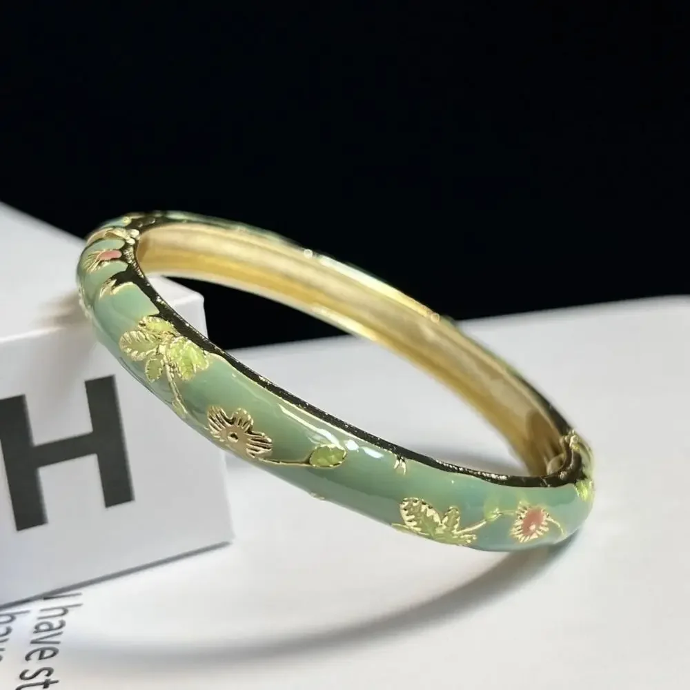 Emalje kinesisk cloisonné armbånd dobbelt armbånd kinesisk pæon filigran blomst armbånd traditionel vintage håndarmbånd: Forsølvede