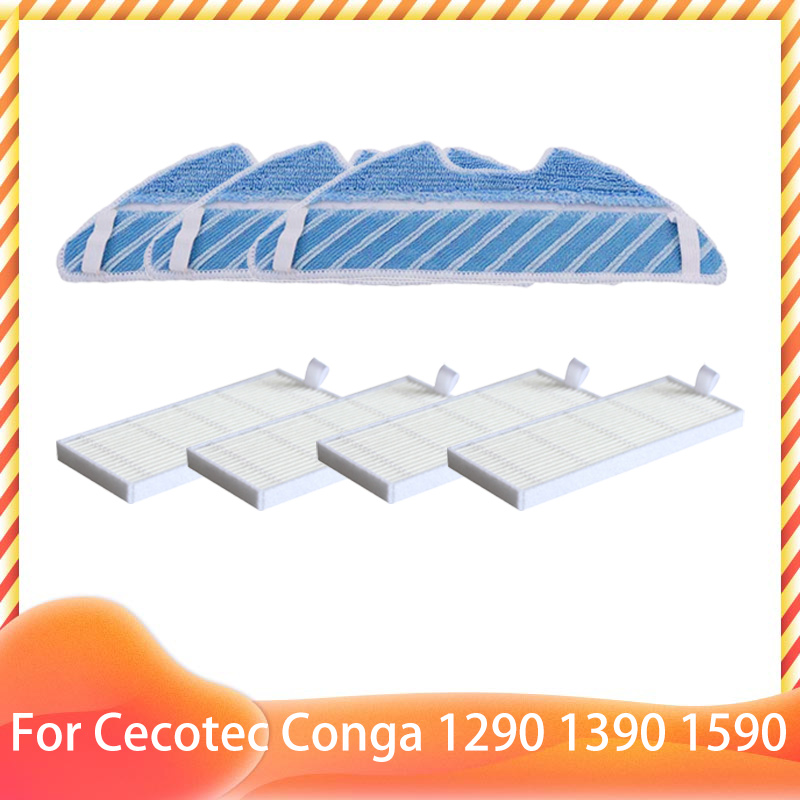 Compatible con Cecotec Conga 1290 1390 1590, accesorios, rodillo, Cepillo Lateral principal, filtro Hepa, fregona, repuestos: Grey