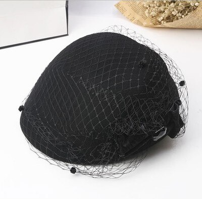 Dames fedora's wollen hoed dames engeland strik pet dames kanten stewardess petten dames baret wollen pet studenten vrijetijdshoeden b -8950: Zwart