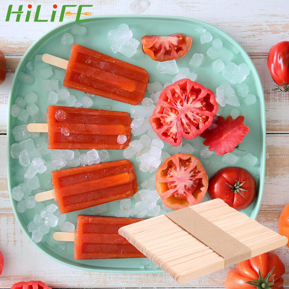HILIFE 50Pcs/Lot Wooden Popsicle Sticks Lolly Cake Tools Kids DIY Hand Crafts Art Summer Popsicle Maker Ice Cream Sticks