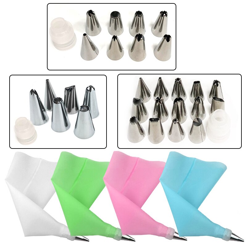 16 stuks siliconen glazuur spuitzak, 14 stuks roestvrijstalen spuitmondjes, doe-het-zelf taartdecoratietips, keukenaccessoires