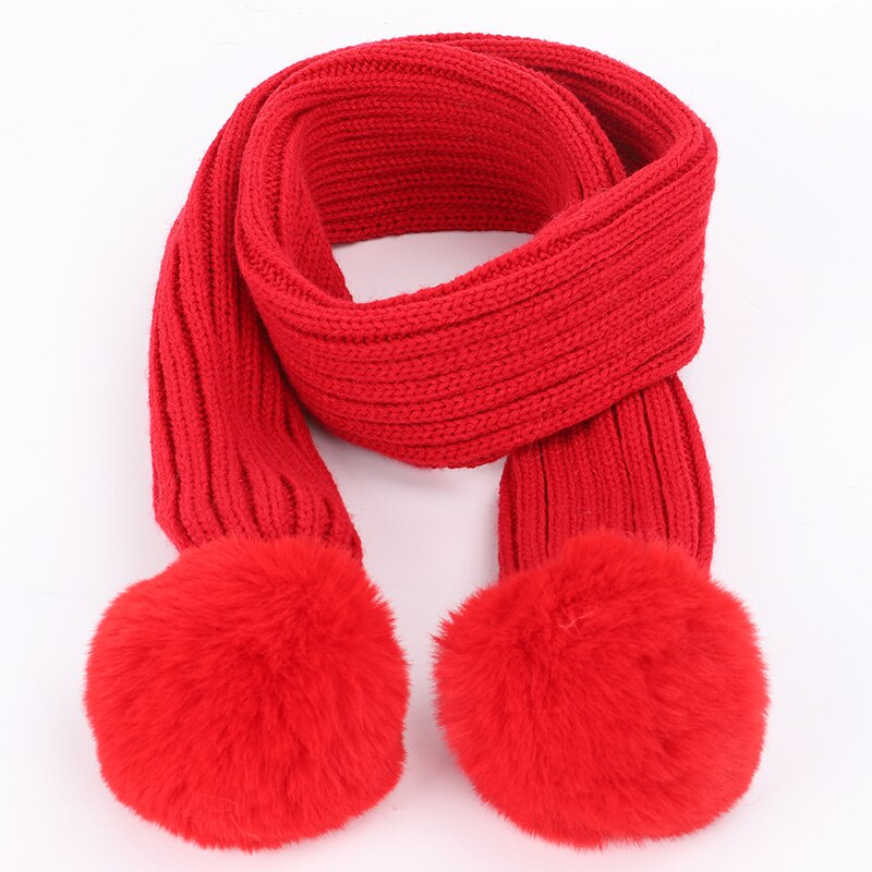 Bufanda de punto con pompón de Color sólido para niños, bufandas de algodón para niño y niña, envolturas de pañuelo de lana para bebé, novedad de: Red