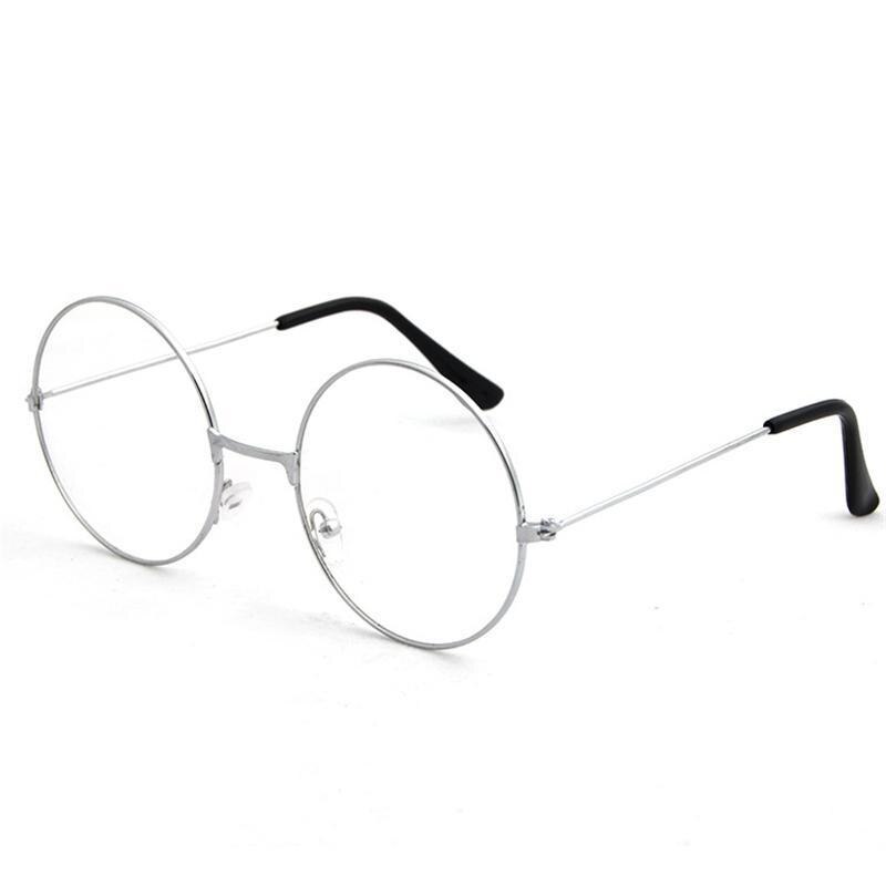 Jahrgang retro Runde Flache Gläser Gold Brillen Rahmen Mann Klar Glas Klar Brillen Brillen Rahmen: Silber-